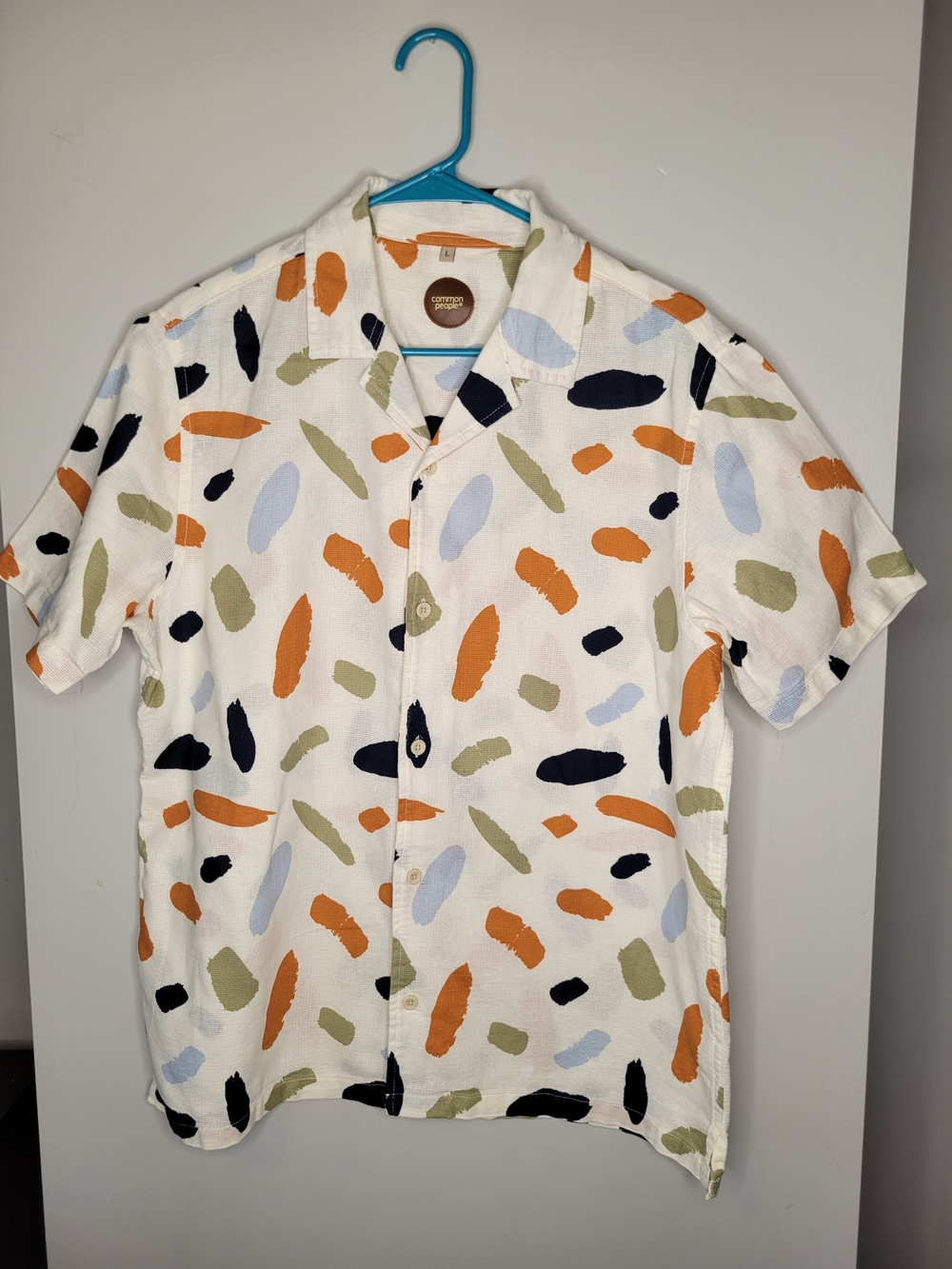 Common People Abstract Print Camp Shirt Large Linen Blend Resort Vacation